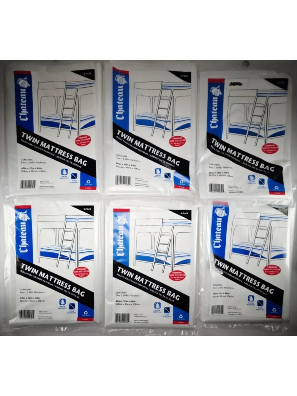 Lot of 6 Chateau Twin Mattress Bag (2 Per Pack) NEW 2 Mils Thick Moving Supplies